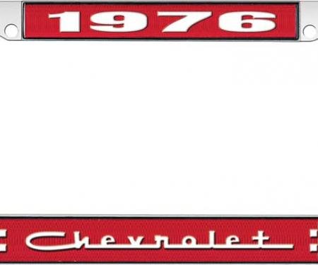 OER 1976 Chevrolet Red and Chrome License Plate Frame with White Lettering *LF2237605C