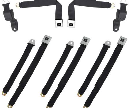 OER 1968-69 Camaro / Firebird, Retractable Seat Belt Set, Deluxe Interior, Black with Chrome Latches, 5-Piece Set *R195