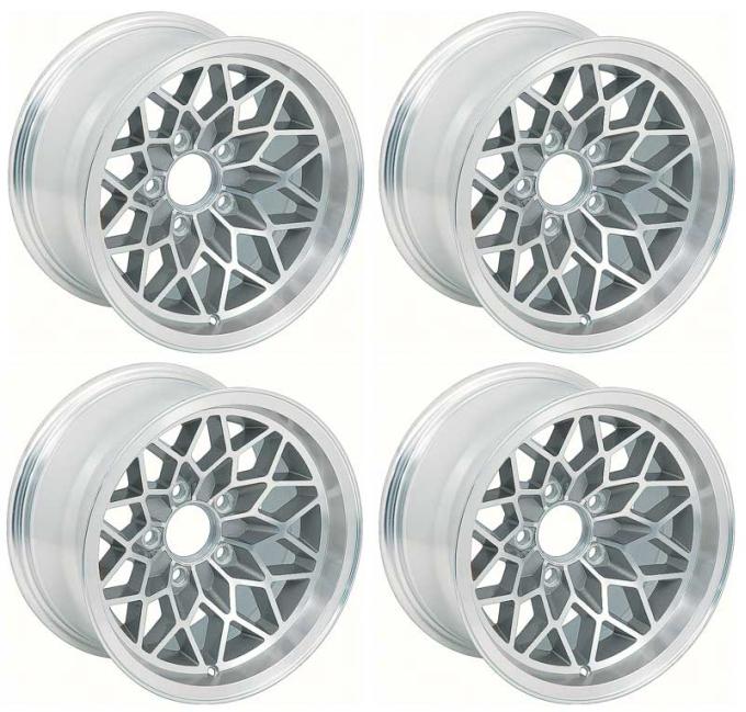 OER 1978-81 Pontiac Trans Am, Snowflake Wheel Set, 15" X 8", Backspacing 4-1/4" , Silver, Set of 4 *R4413
