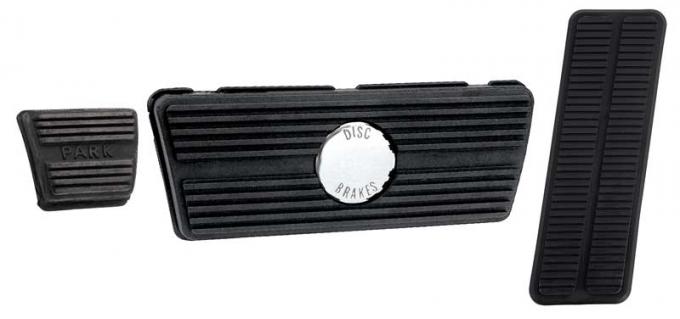 1967-77 GM Pedal Pad Kit With Disc Brake Emblem, Auto Trans, 3-Piece Kit