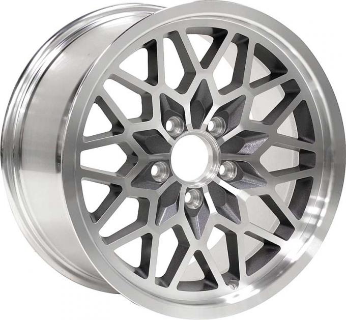 1970-81 Trans Am, Snowflake Wheel, 17" x 9", 5-1/8" Backspacing, Offset +3mm, 5x4-3/4" Lug Pattern, Gunmetal, Each