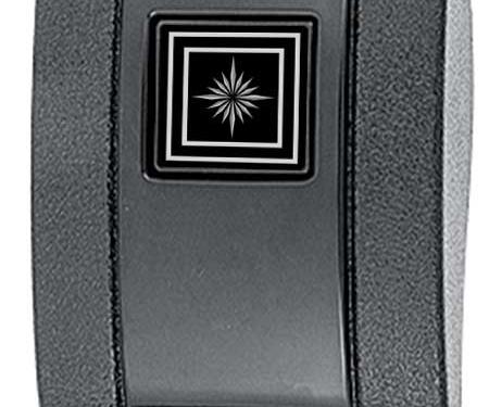 OER 1966-67, GM Seat Belt Buckle Cover, Silver/Black Starburst Emblem, Various Models 154663BK