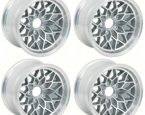 OER 1978-81 Pontiac Trans Am, Snowflake Wheel Set, 15" X 8", Backspacing 4-1/4" , Silver, Set of 4 *R4413