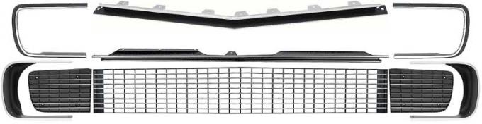 OER 1967-68 Camaro RS, Stage 3 Grill Kit, Grill, Moldings, Bezels, & Door Covers, Black & Chrome *R50273C