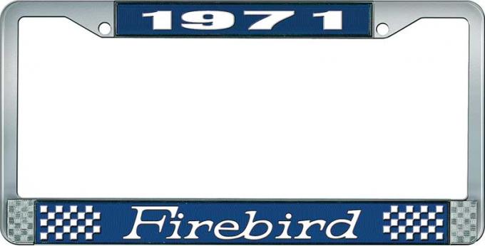 OER 1971 Firebird License Plate Frame - Blue and Chrome with White Lettering LF2317101B