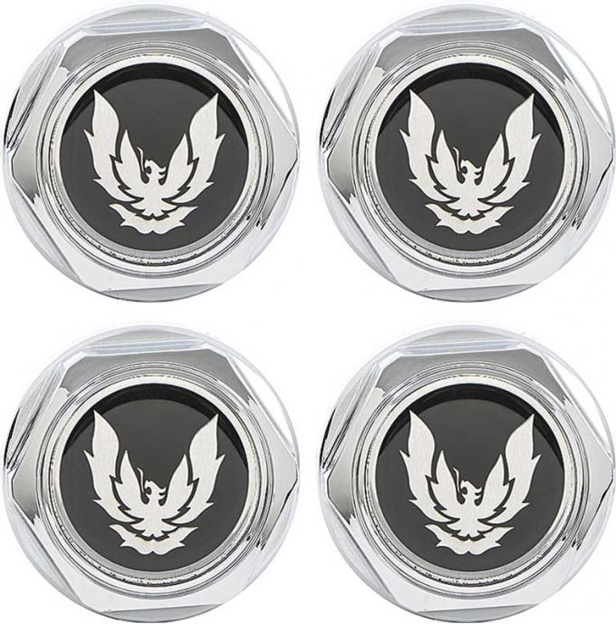 1988-92 Firebird, GTA, Chrome Alloy Wheel Center Cap & Emblem Set, with Silver Bird, w/o Metal Retainer, 4 Piece Set