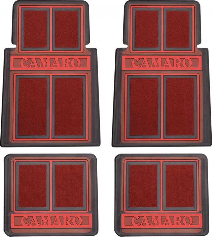 OER 1967-1992 Camaro, Carpeted Floor Mat Set, Red / Black , 4 Piece Set K75002