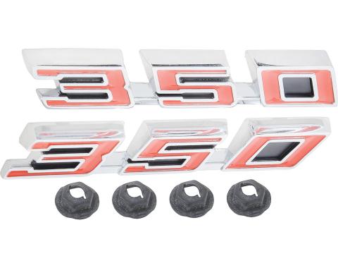 1968-69 Pontiac Firebird,"350" Hood Emblem Set, with Hardware, Pair, GM Licensed