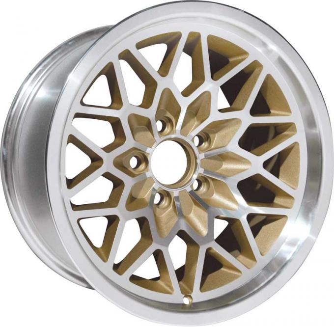 OER 1970-81 Trans Am, Snowflake Wheel, 17" X 9", 5-1/8" Backspacing, Offset +3mm, 5x4-3/4" Lug Pattern, Gold, Each 251791